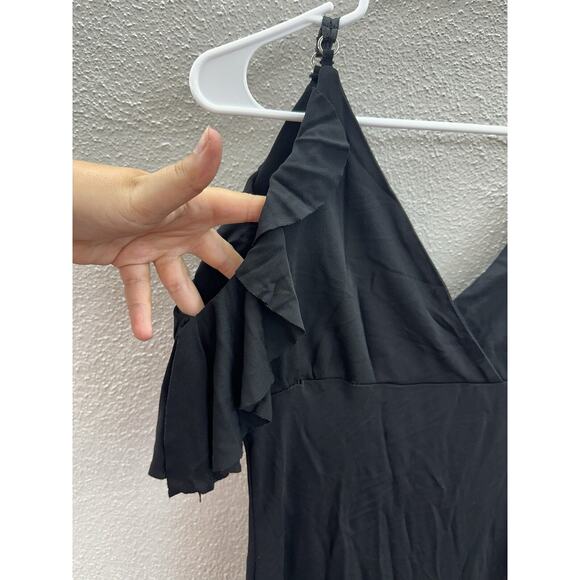 Womens Maxi Dress Size Small Black Nomani Flutter Sleeve V-Neck Low Cut Back - Picture 3 of 13